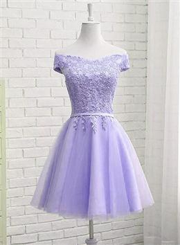 Picture of Pretty Light Purple Short Bridesmaid Dresses , Tulle with Lace New Formal Dress